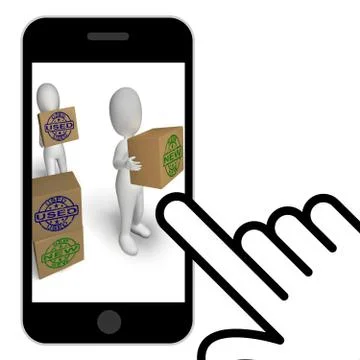 New and used boxes displays newly arrived and second-hand products Stock Illustration