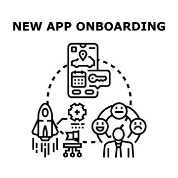 New app onboarding process improving user experience Stock Illustration