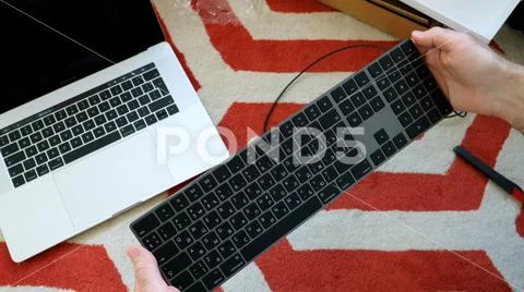 New apple Magic Keyboard with Numeric Keypad Space Gray unboxing Stock Photos