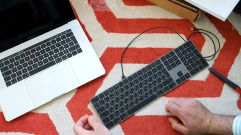 New apple Magic Keyboard with Numeric Keypad Space Gray unboxing 写真素材