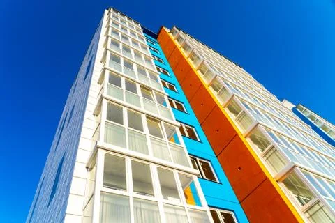 New area with panel multi - storey buildings painted in different colors Stock Photos