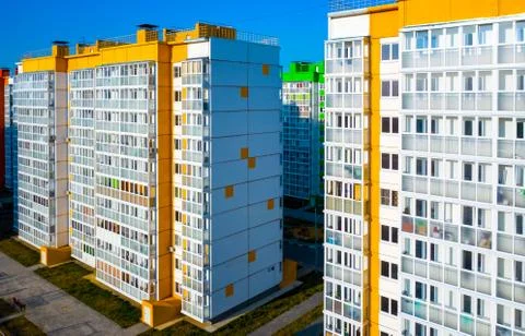 New area with panel multi - storey buildings painted in different colors Stock Photos