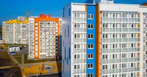New area with panel multi - storey buildings painted in different colors Stock Photos