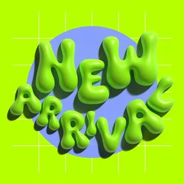 New arrival 3d text isolated on vivid green background. Cool square banner Stock Illustration