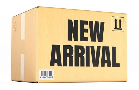New Arrival concept with cardboard box, parcel. 3D rendering Stock Illustration