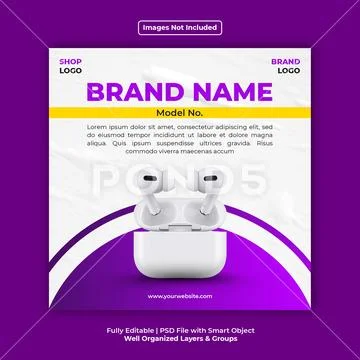 New Arrival Earbuds Wireless Headphone Social Media Post Design Template Modello PSD