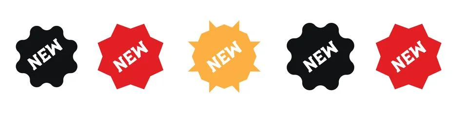 New arrival tag labels flat sticker style red black yellow. 스톡 일러스트