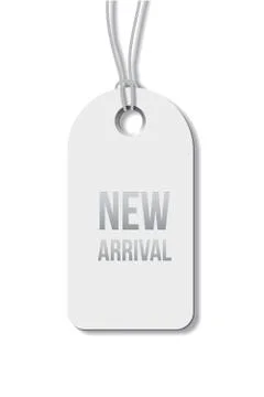 New arrival text on white tag. Vector illustration. Stock Illustration