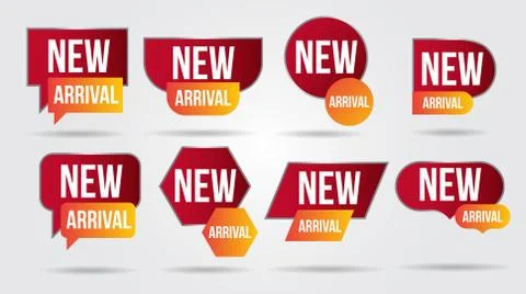 New arrival vector illustration collection labels shop products.Red promotion Stock Illustration