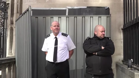 New Baksy artwork at the Royal Courts of Justice already covered up Stock Footage 316603053