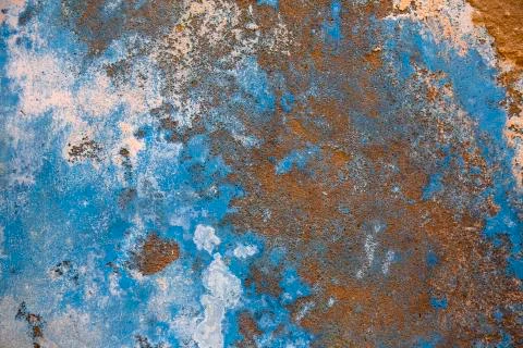 New blue texture wall with broken plaster Stock Photos