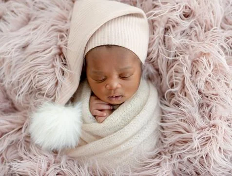 New born in hat Stock Photos