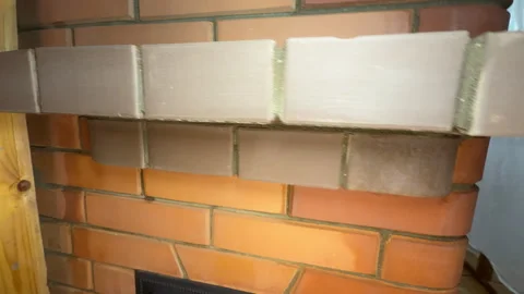 New brick heating stove. Overview of the heating stove's design elements. S.. Stock Footage 329251534