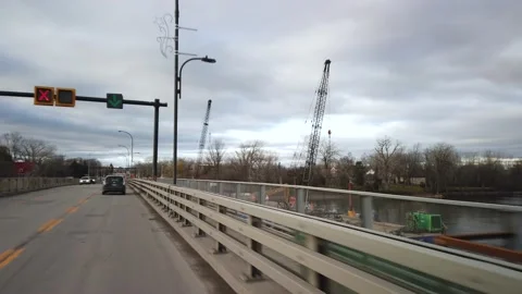 New bridge construction of le Bizard, Quebec Stock Footage 229954009
