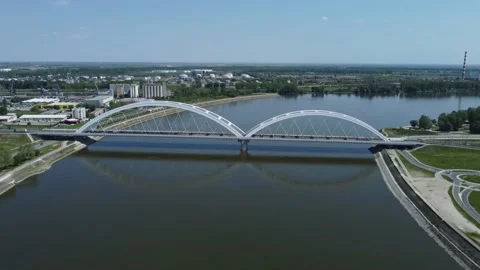 New bridge over the Danube river drone flight Stock Footage 220308697