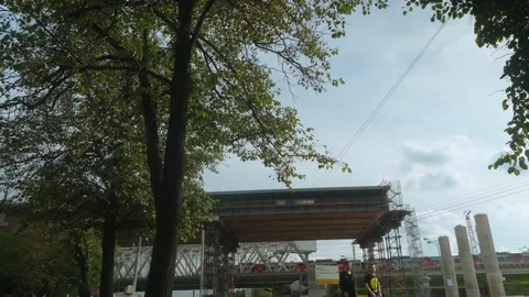 New bridge is in process of reconstruction. Building of new way for cars. Stock Footage 153235462