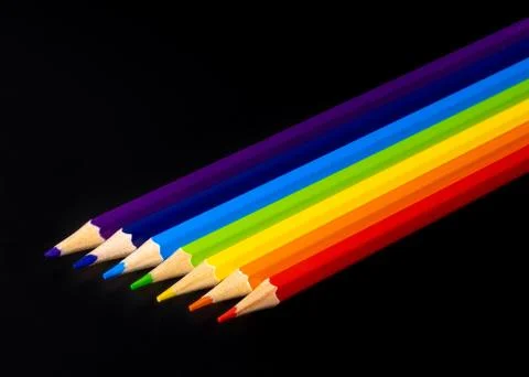 New bright sharped set of pensils close-up. Rainbow colours,back to school Stock Photos