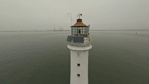 New Brighton beach lighthouse on a grey day Stock Footage 320300813