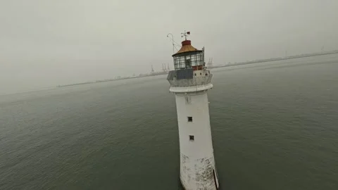 New Brighton beach lighthouse on a grey day 2 Stock Footage 320300815