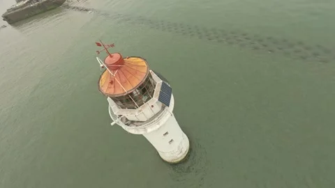 New Brighton beach lighthouse on a grey day 3 Stock Footage 320300831