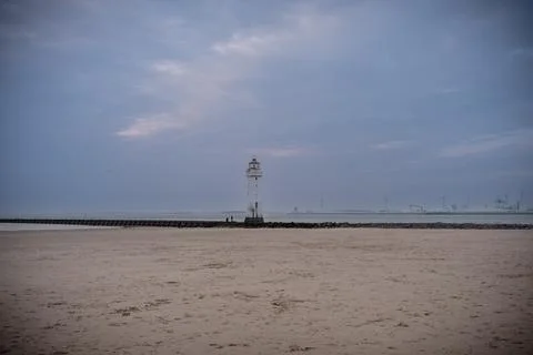 New Brighton Lighthouse on a Cloudy Evening Stock Photos