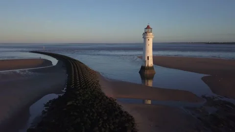 New Brighton Lighthouse Reflection 4K Stock Footage 149356985