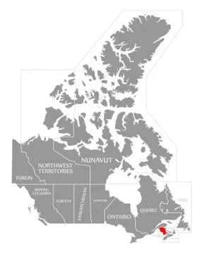 New Brunswick red highlighted in map of Canada Stock Illustration