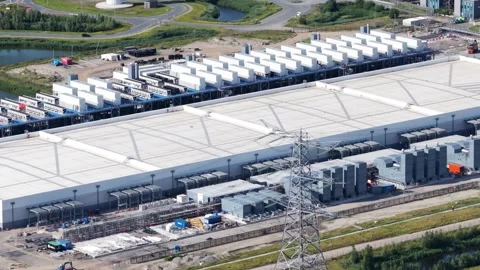 New build data center, computing center in Eemshaven, Groningen, The Видео 313289621