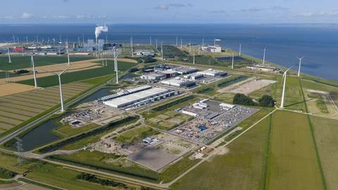 New build data center, computing center in Eemshaven, Groningen, The 写真素材