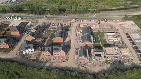 New build housing development, Middlewich, Cheshire, England, aerial orbit Stock Footage 283358972