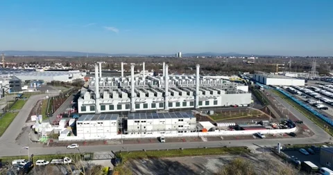 New build state of the art data center in Raunheim, Germany. Aerial drone view. 스톡 동영상 303617994