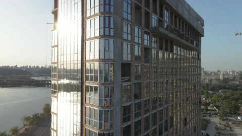 New building. Construction of multi-storey apartments. Ukraine. Kiev. Aerial  Stock Footage 140776322
