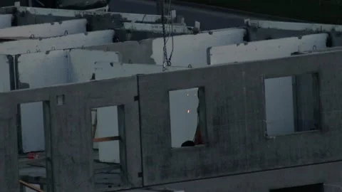 New building structure construction using precast concrete panels with multiple Stock Footage 323366920