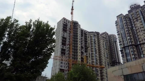 New Building Under Construction in Kiev, Ukraine. Stock Footage 53123853