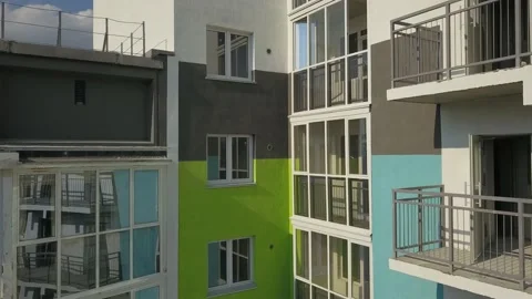 New building windows close-up from drone Vídeos de archivo 138654682