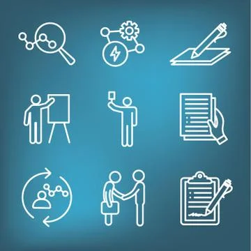 New Business Process Icon Set with Bidding Process, Proposal, &amp; Contract Stock Illustration