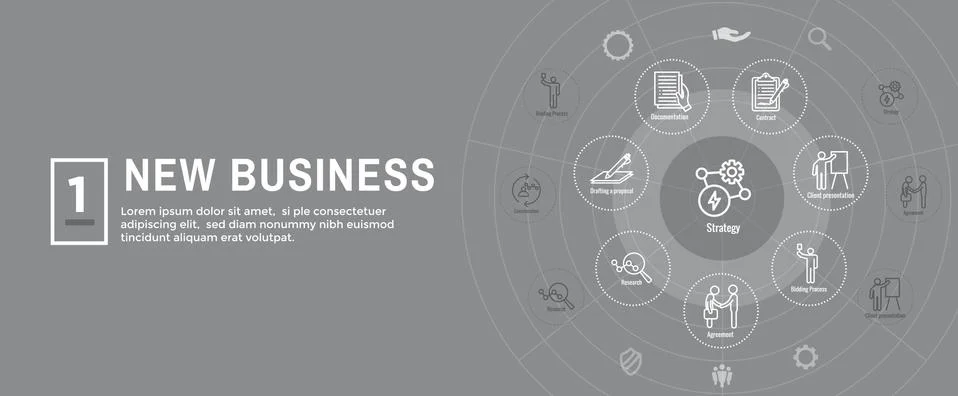 New Business Process Web Header Banner and Icon Set Stock Illustration