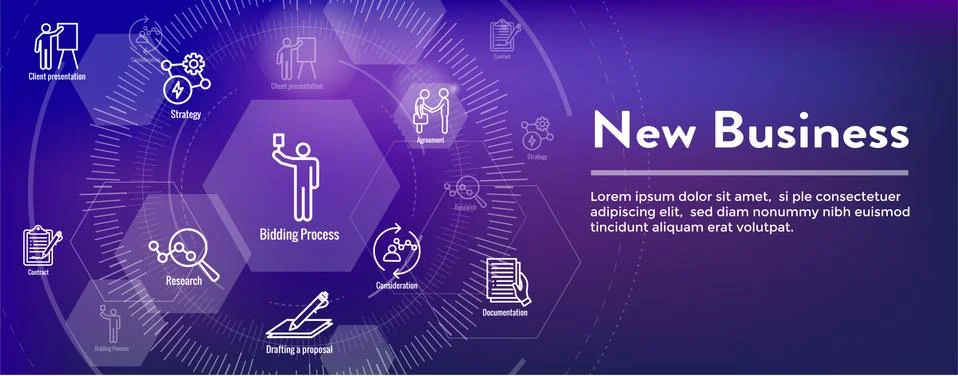New Business Process Web Header Banner and Icon Set Stock Illustration