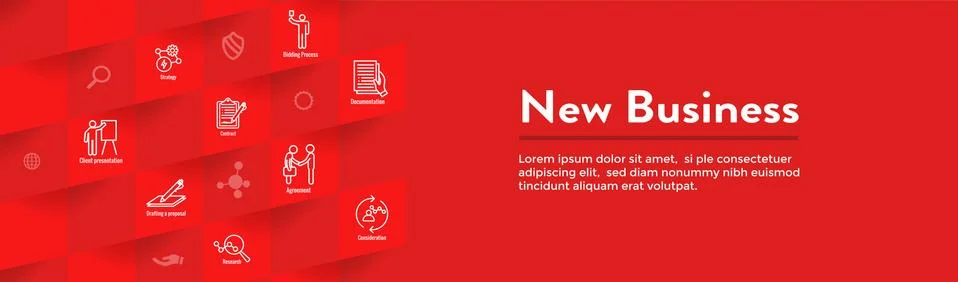 New Business Process Web Header Banner and Icon Set Illustrazione stock