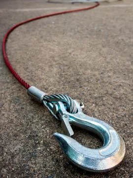 New cable and hook for install in the winch of car Stock Photos
