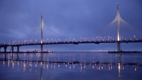 New cable-stayed bridge across the Neva river Stock Footage 125031736