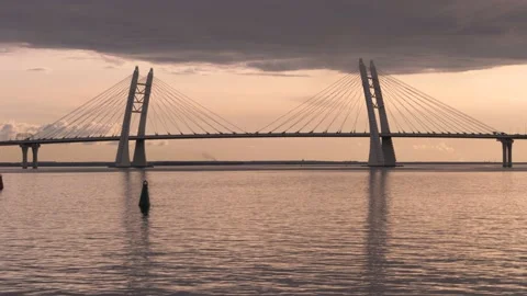 New cable-stayed bridge over the ship's fairway. Stock Footage 130242226