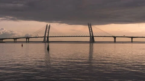 New cable-stayed bridge over the ship's fairway. Video stock 130655742