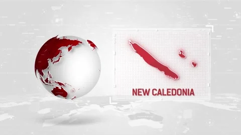 New Caledonia 4K Tech Map Beside Globe On White Background. Stock Footage 340015892