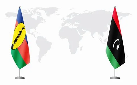 New Caledonia and Libya flags for official meeting Illustration