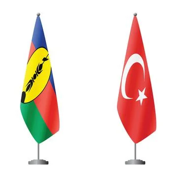 New Caledonia and Turkey flags on flagpoles for official ceremonies and meetings Stock Illustration