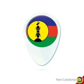 New Caledonia flag location map pin icon on white background. Stock Illustration