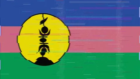 New Caledonia Glitch Flag Vector - RGB Split Digital Video Frame Design 스톡 일러스트