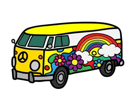 New camper bus side view with floral design transport. Stock Illustration