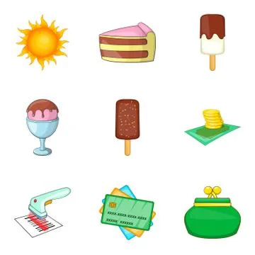 New candy shop icon set, cartoon style Stock-Illustration